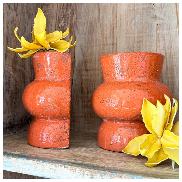 Terracota Glazed Orange Vase/Bookends - Picture 2 of 7